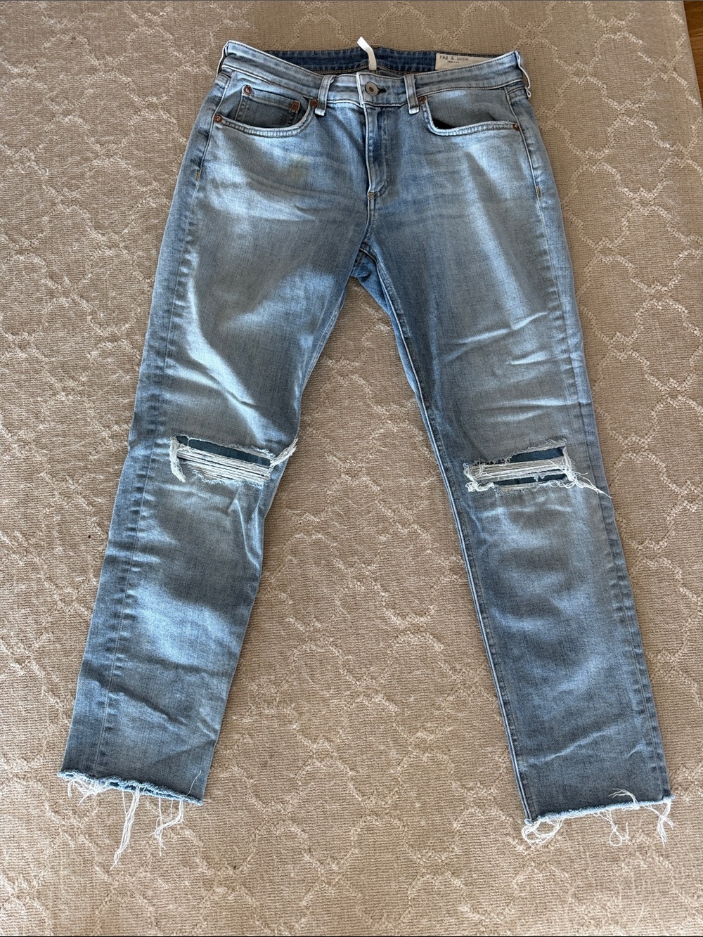 rag & bone Light Blue Distressed Boyfriend Jeans